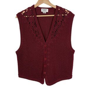 Vintage Koret Maroon Wool Blend Knit Unique Eyelet Sweater Vest Size: Large